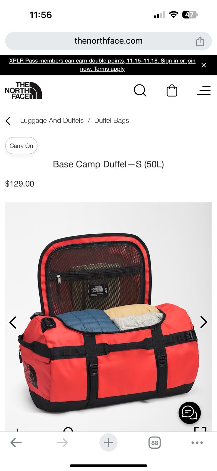 The North Face Small 50 Liters Base Camp Duffel Red Color