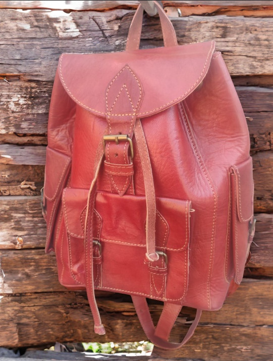 50% Off Moroccan leather Backpack , Handmade Leather Backpack 13 x 10 x 6