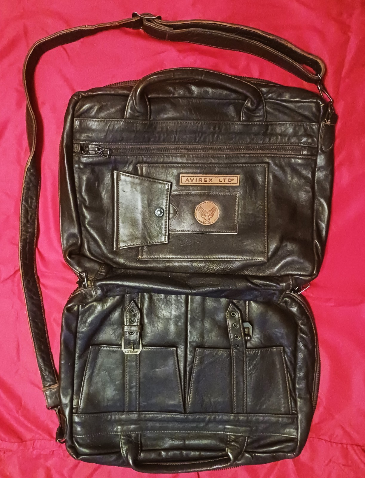 AVIREX Brown Leather Messenger Bag Briefcase 🔴READ🔴