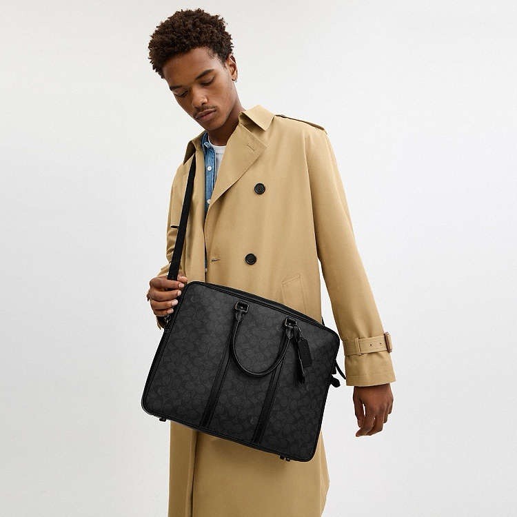 Coach Metropolitan Slim Briefcase in Signature CanvasCharcoal /Black NWT