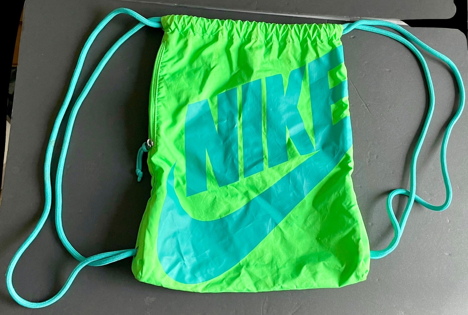 Nike Swag Gym Bag Electric Green Drawstring BlueGlow Swoosh Heritage Pocket Sack