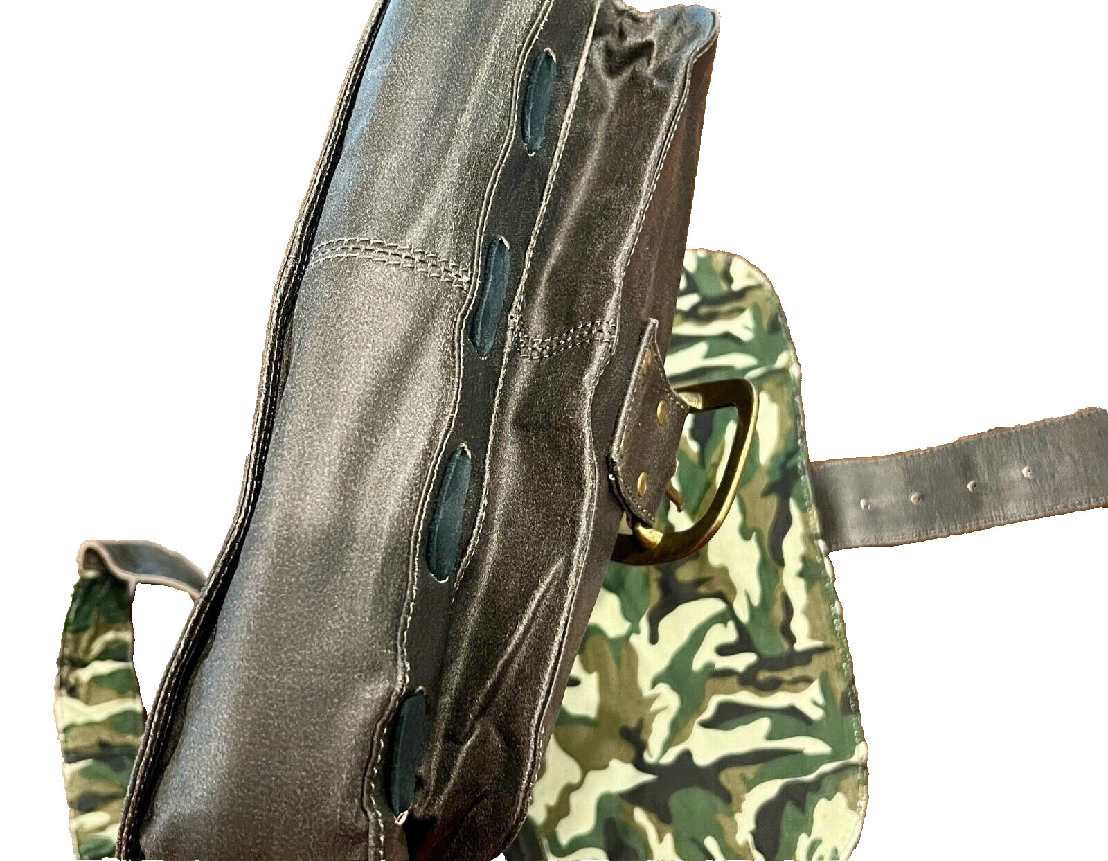 Messenger Shoulder Bag Canvas Faux Leather Flap with Camo Lining