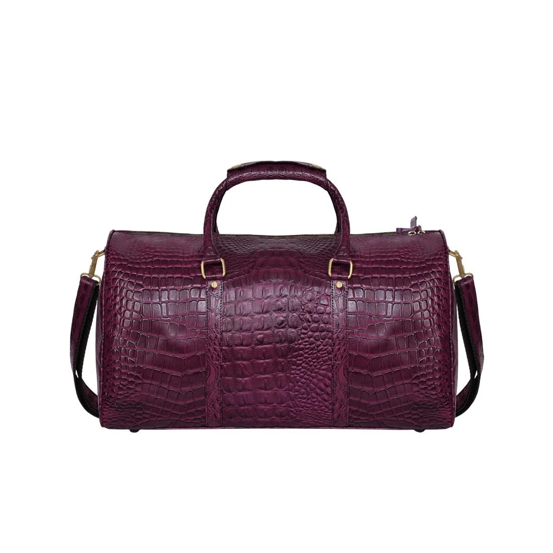 Genuine Leather Purple Crocodile Skin Print Duffel Bag Unisex Luggage cabin Gym