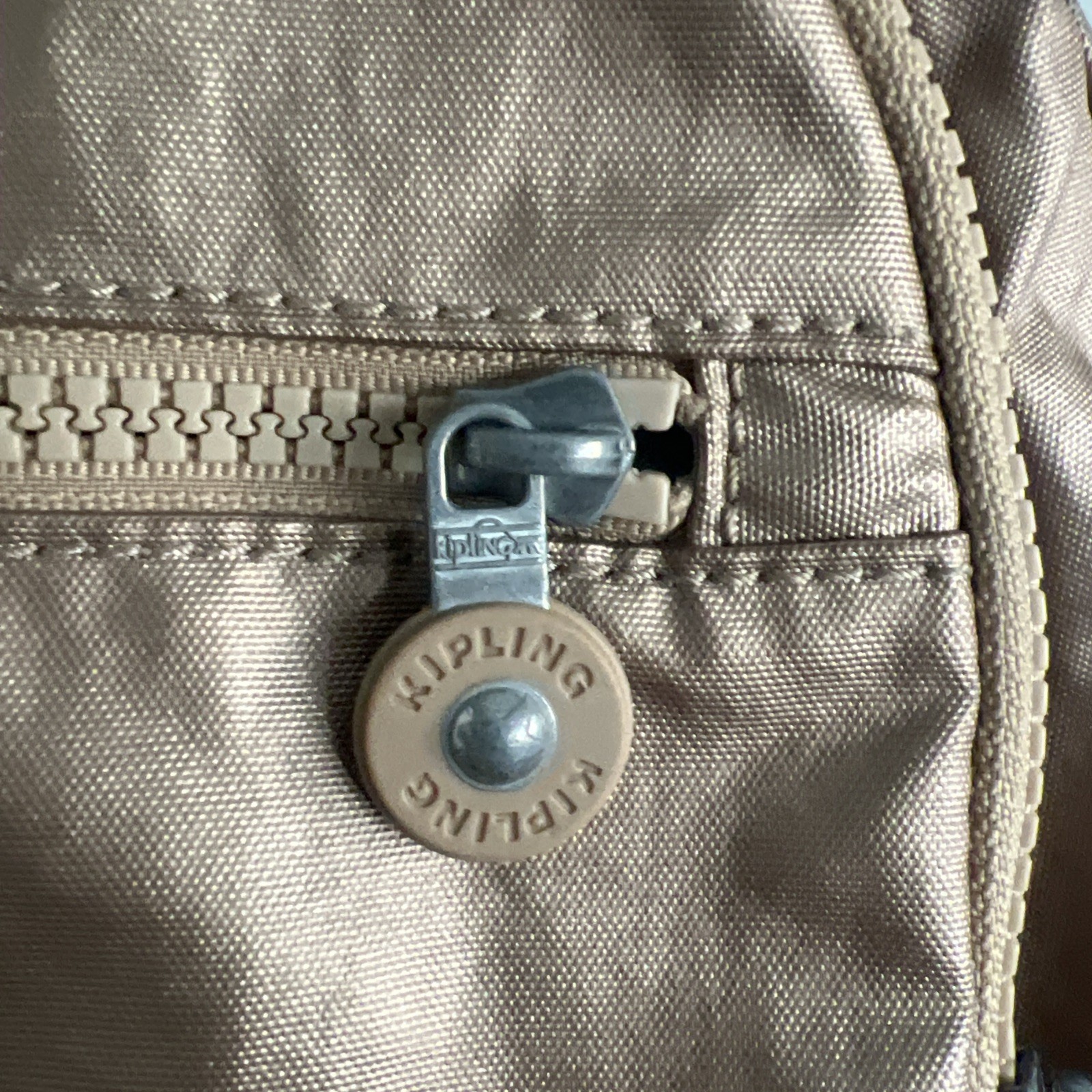 Kipling Seoul Laptop Backpack Metallic Gold Nylon Bookbag with Monkey Charm