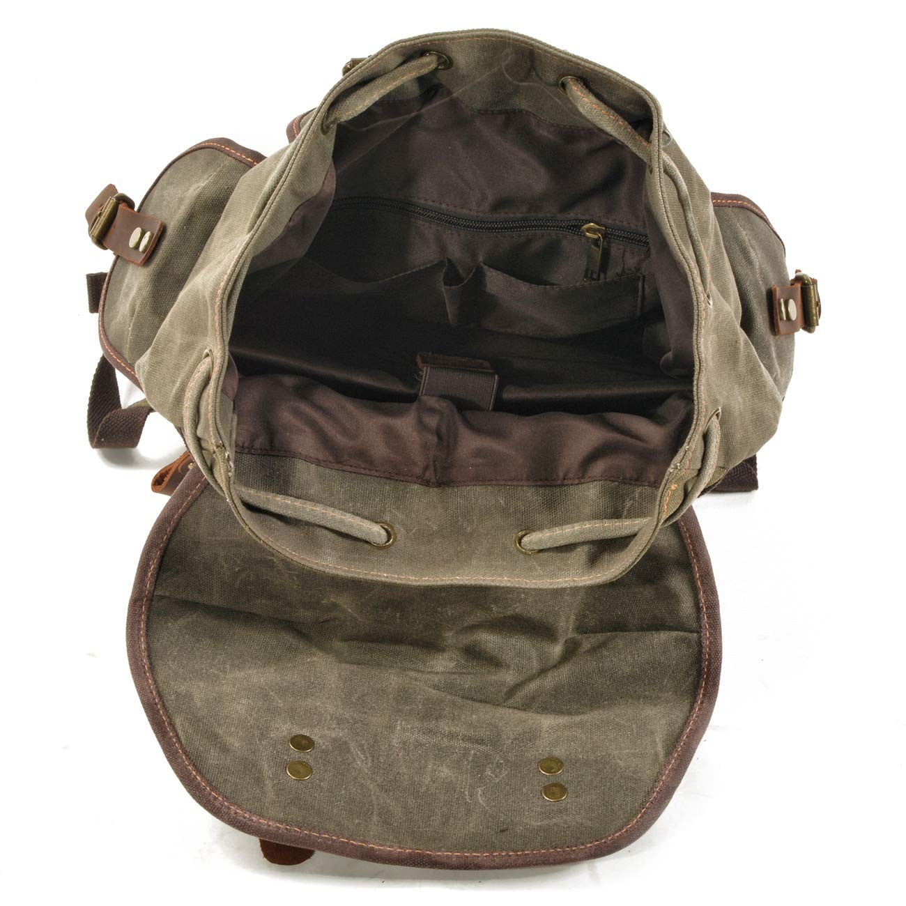 Men Travel Backpack, Genuine Leather-Waxed Canvas Shoulder Hiking Rucksack (G…