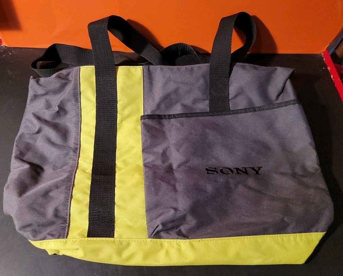 Rare Promotional Promo Grey Green Yellow Sony Zipper Canvas Tote Bag
