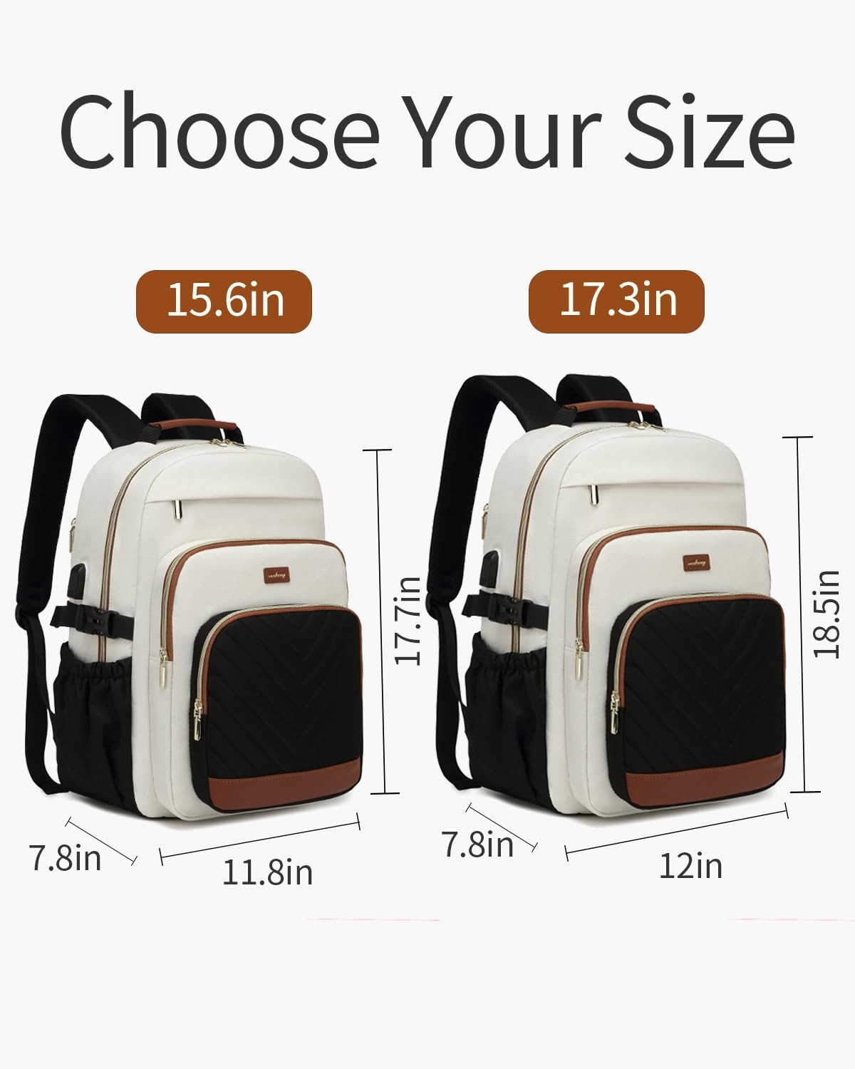 Backpack For Women Laptop Bag Travel Work Computer Carry On White Black Brown