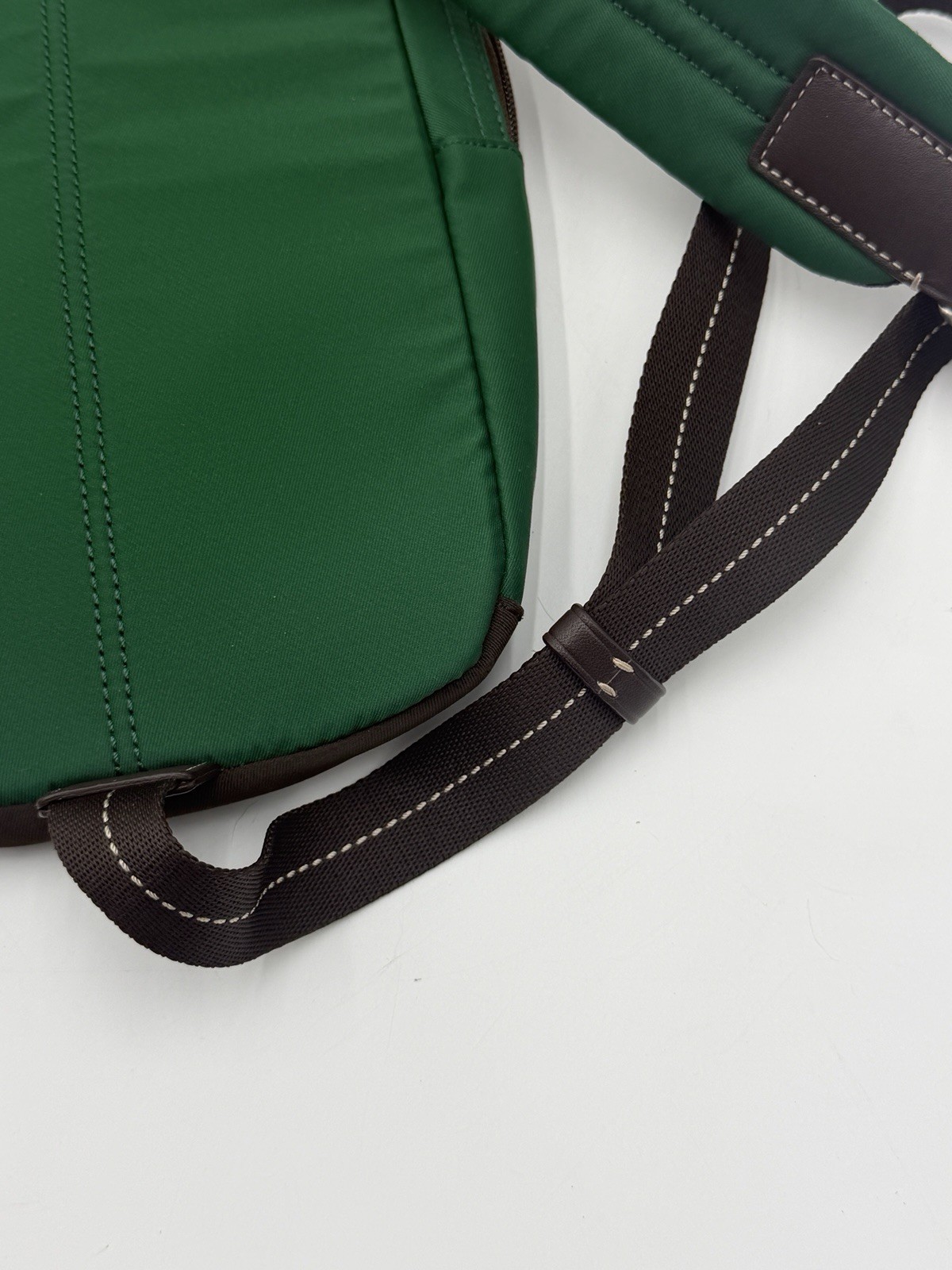 Coach Varick Nylon Sling Pack F70692 Green Brown Leather Crossbody Backpack Bag