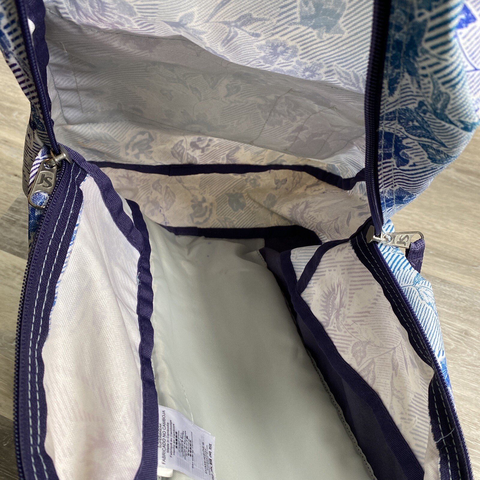 JanSport Superbreak backpack striped floral purple blue green