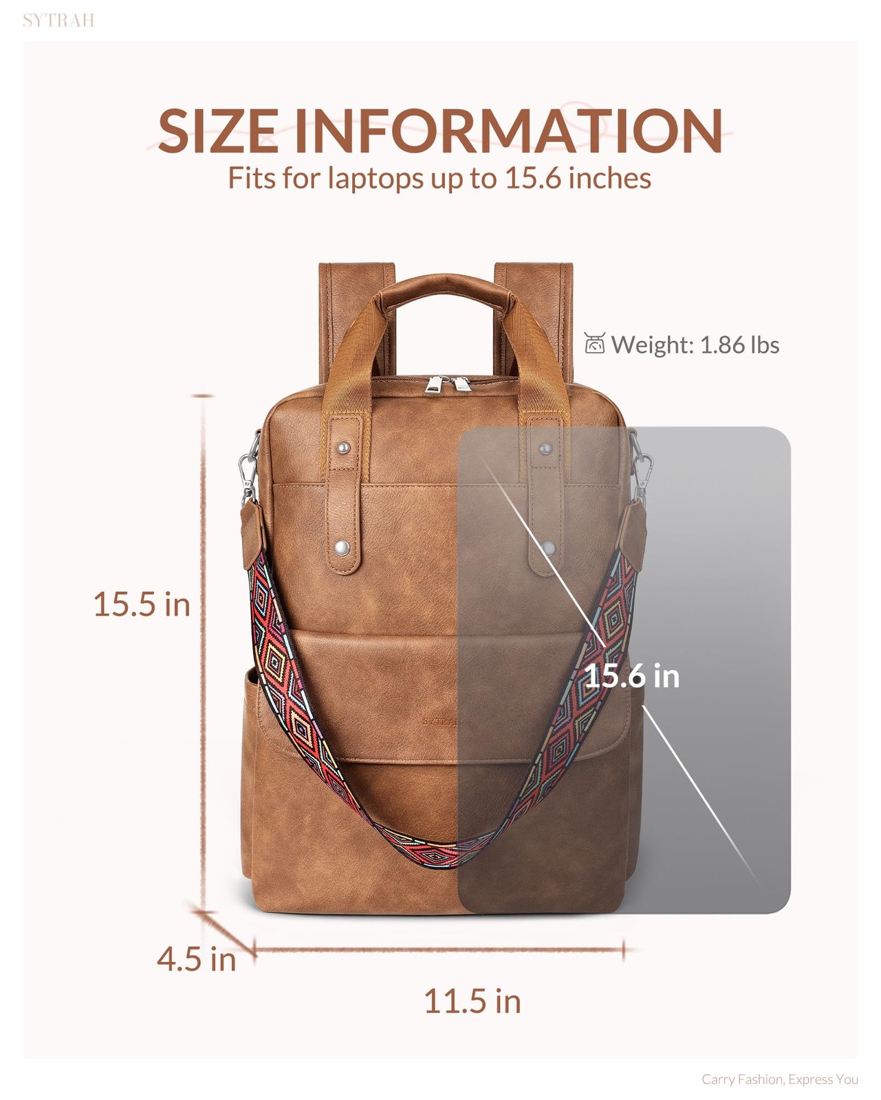 Leather Laptop Backpack 15.6 Inch Womens Laptop Bag, 3 IN 1 Computer Bag Hand…