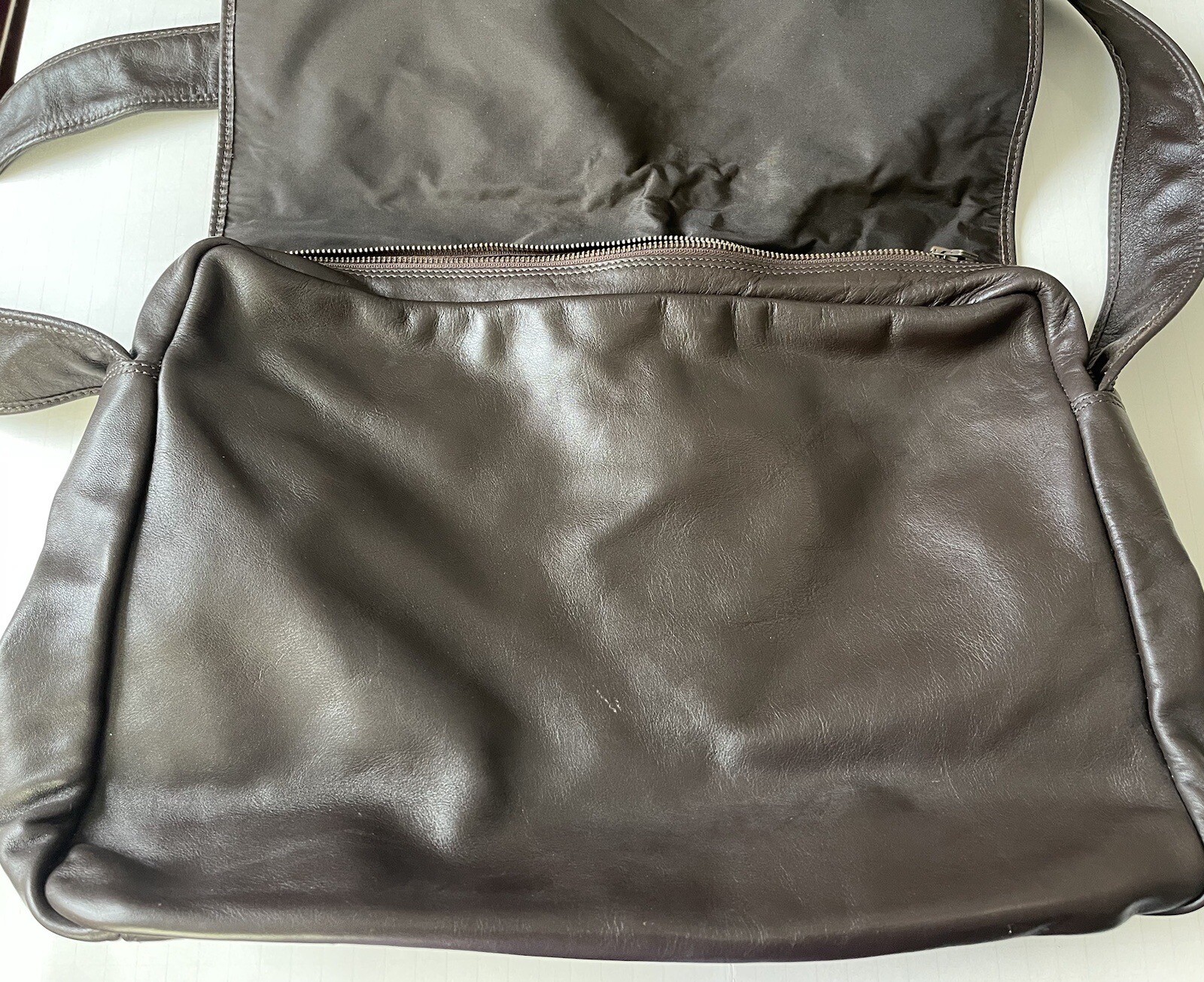 Armani Exchange Chocolate Calf Leather Messenger Crossbody Bag