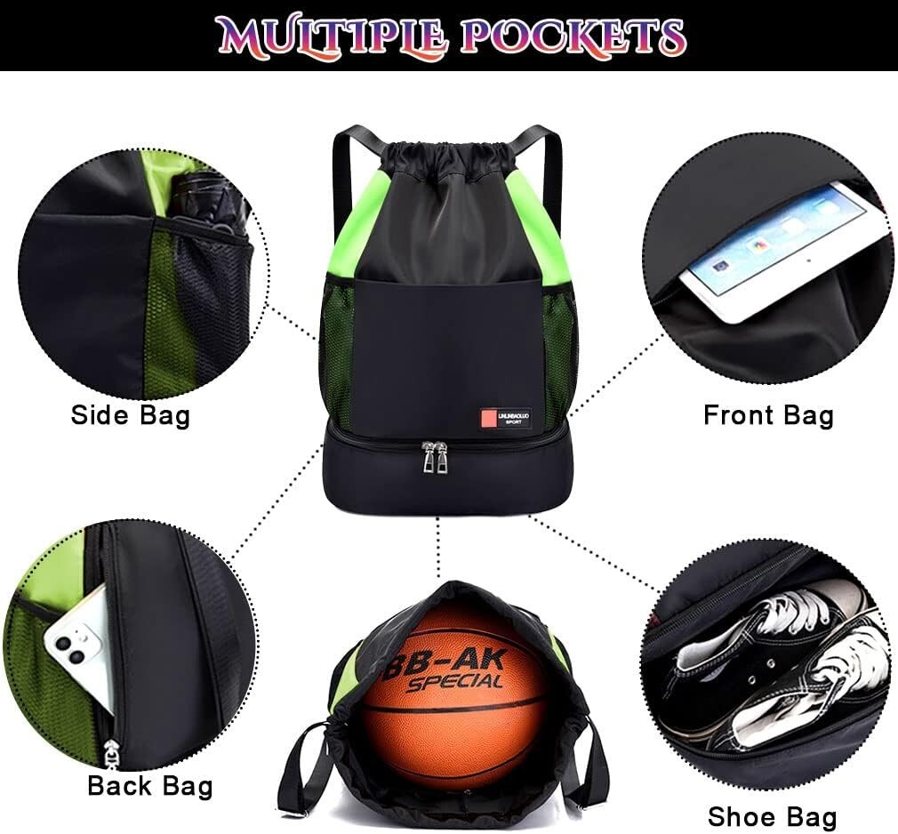 Drawstring Backpack Sports Gym Bag with Shoes Compartment Water-Resistant String