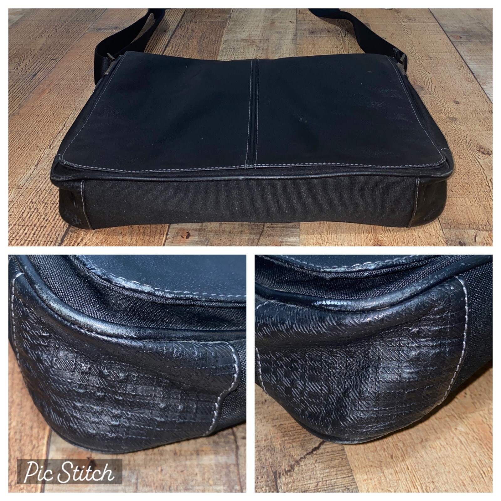 Boconi Black Leather Garth Slim Mailbag Messenger Laptop Bag with Shoulder Strap