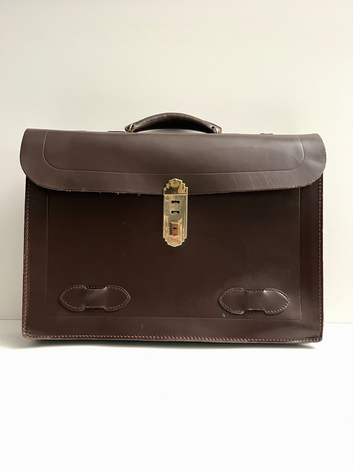 Vtg Leather Briefcase Attache Case Brown Lawyer Salesman Portfolio Retro w/Key