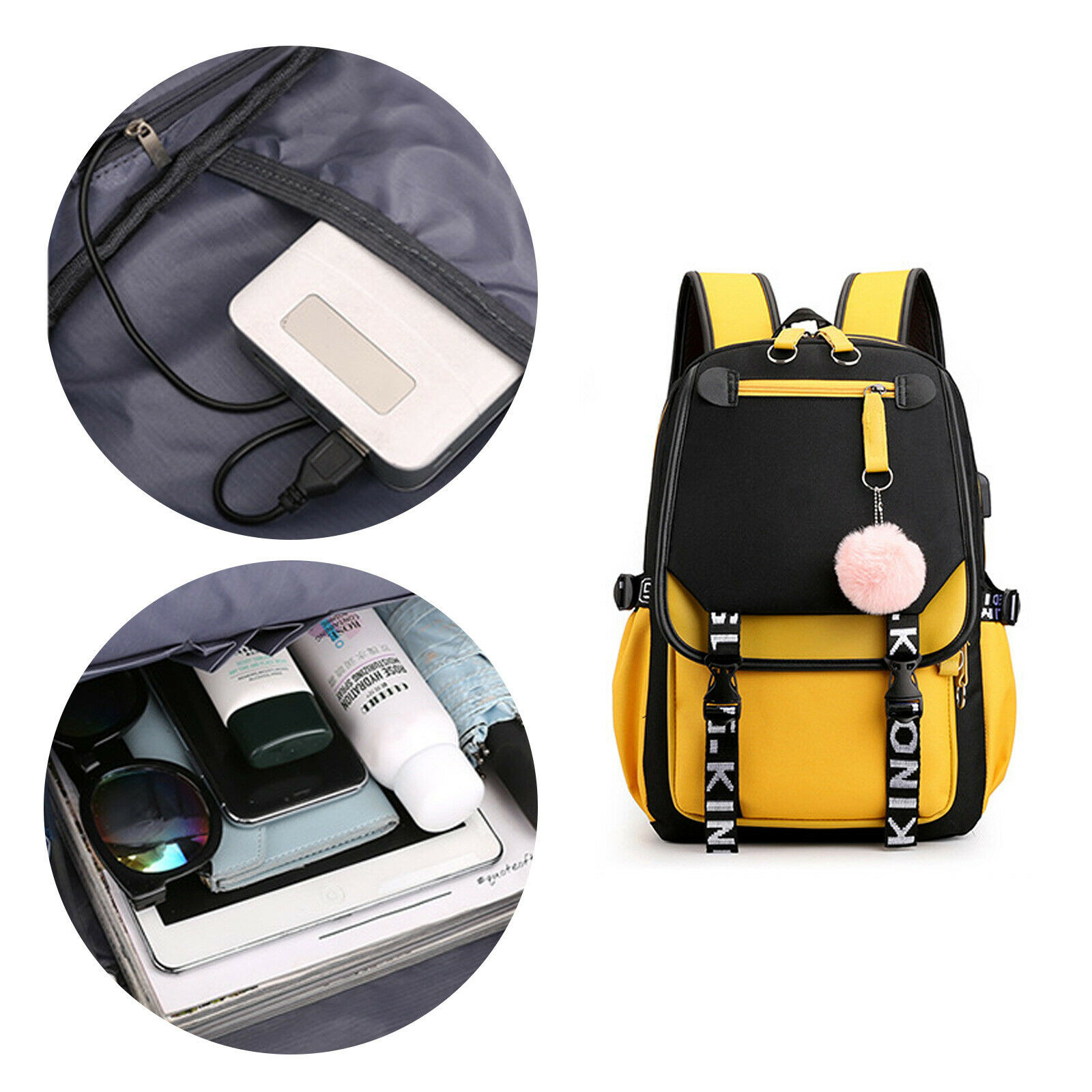 17 Inch Women Girls Oxford Backpack School Bag With USB Charging Port Waterproof