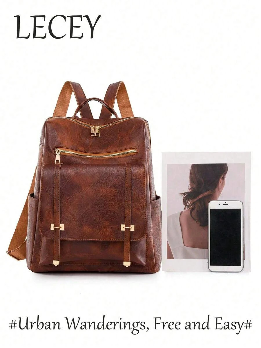 Vintage Flap Pocket Front Backpack Large Capacity Rookies White-Collar Workers