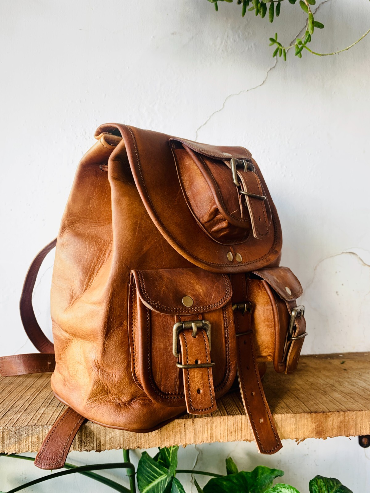 13″ New Large Genuine Leather Backpack Rucksack Travel Free Bag [7X9 inch ]