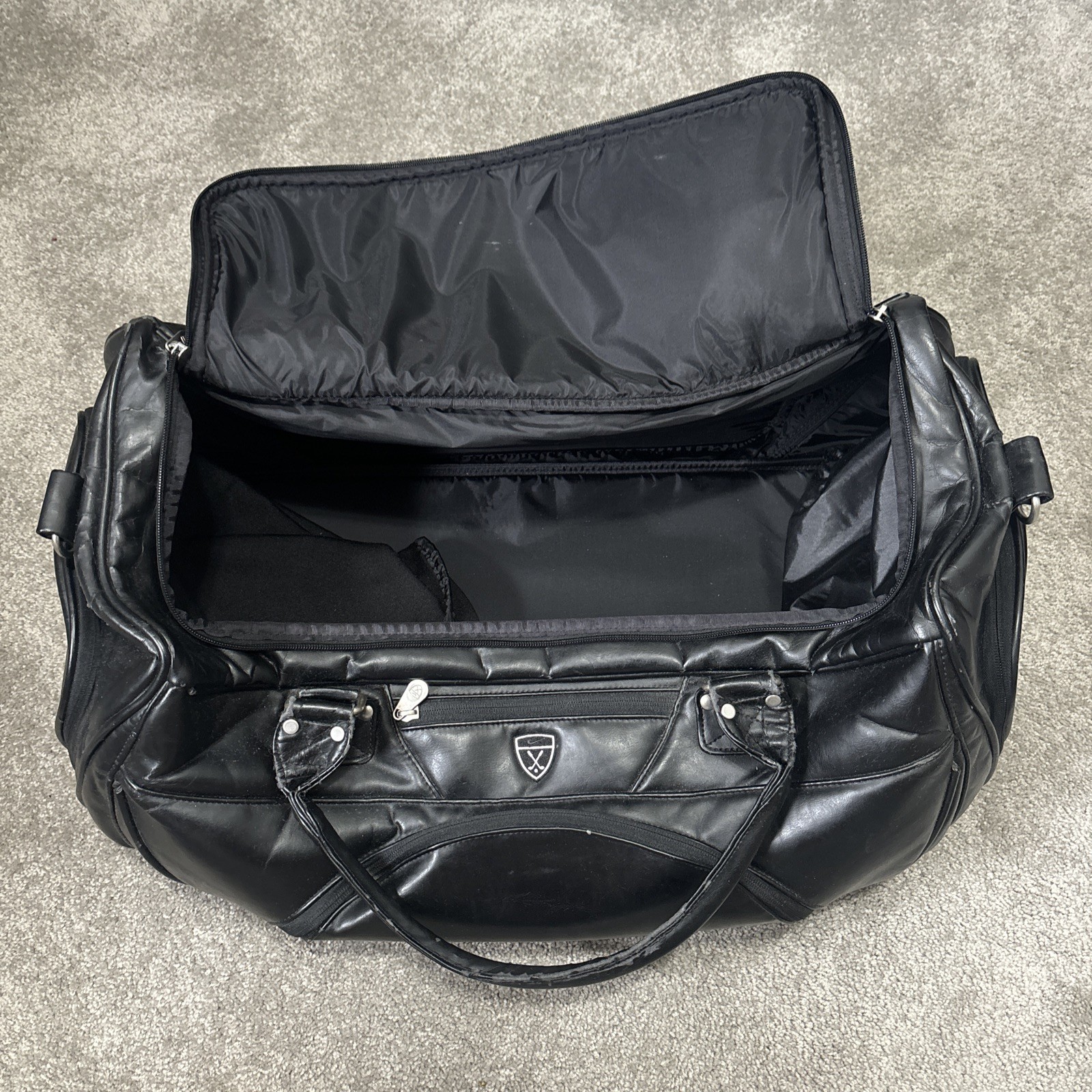 VTG Leather Nike Golf Weekender Duffel Bag Black Large