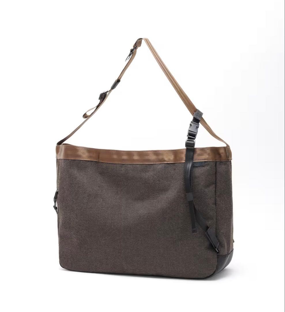 CHROME Newspaper Messenger Bag 26L Herringbone Brown Water-Resistant Nylon