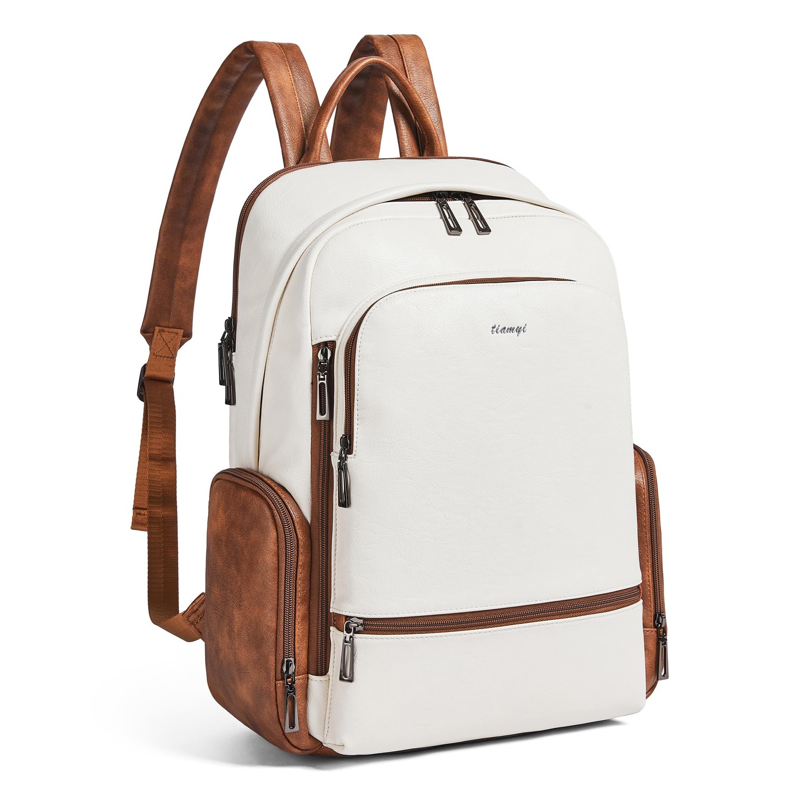 Leather Backpack for Women Men, Fits 16.0 Inch Laptop, Soft Vegan Leather Bac…