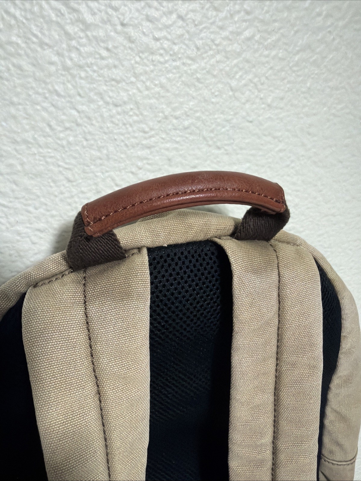 Fossil Estate Canvas Leather Backpack Beige Brown Stained 16x10x5