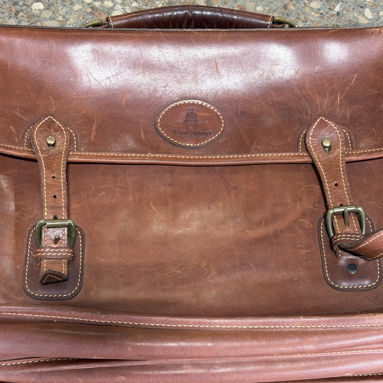 Vintage Paul Stuart Brown Leather Laptop Messenger Carry Bag Made In England