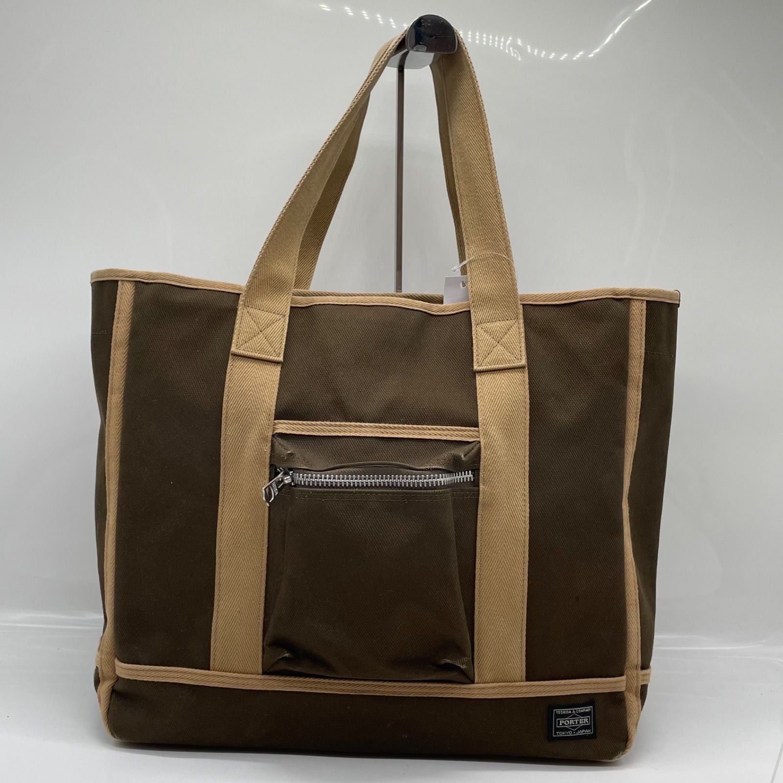 Authentic Yoshida Porter Canvas Tote Bag Men’s Brown 35x39x14cm Used Damage