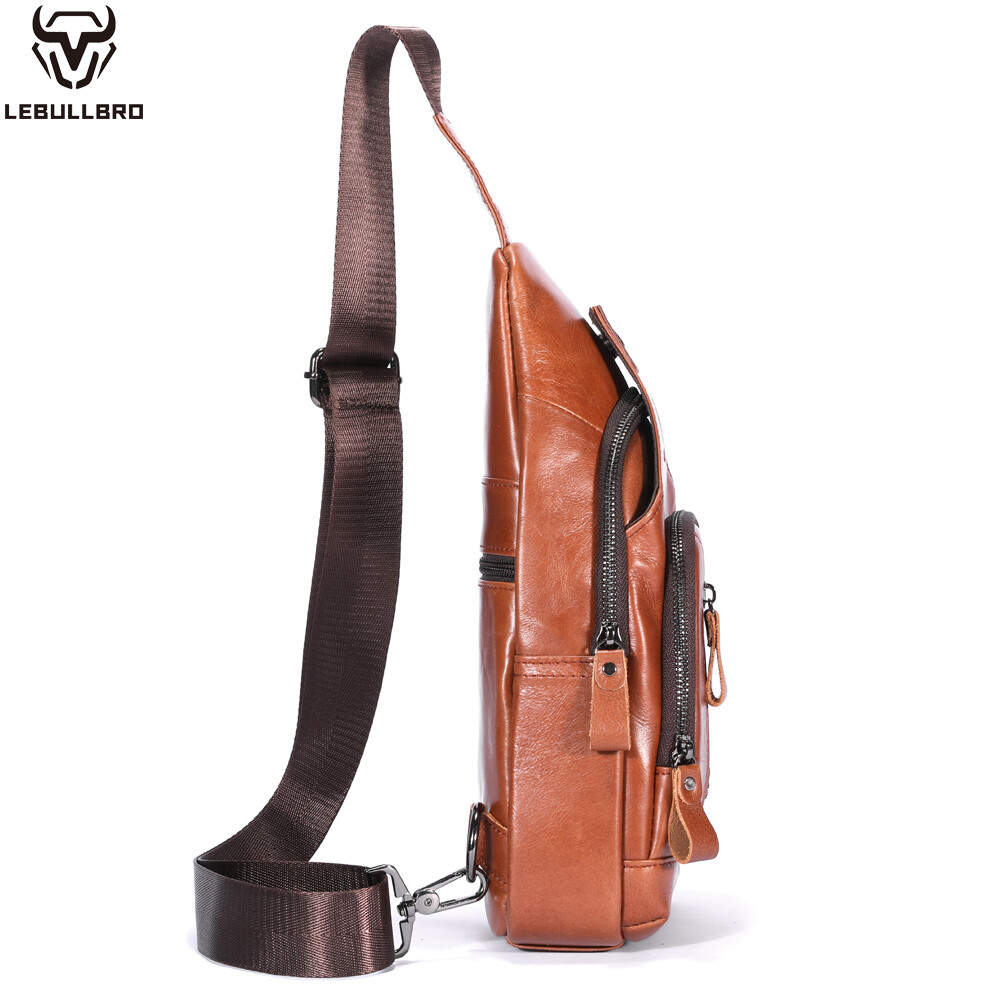 Sling Backpack Cowhide Genuine Leather Chest Crossbody Shoulder Bag Real Leather