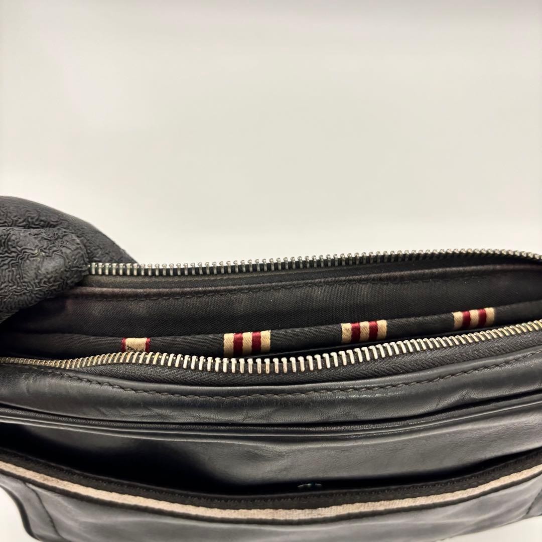 Authentic BALLY Black Leather Clutch Bag 16cm x 26cm x 4.5cm Second Hand