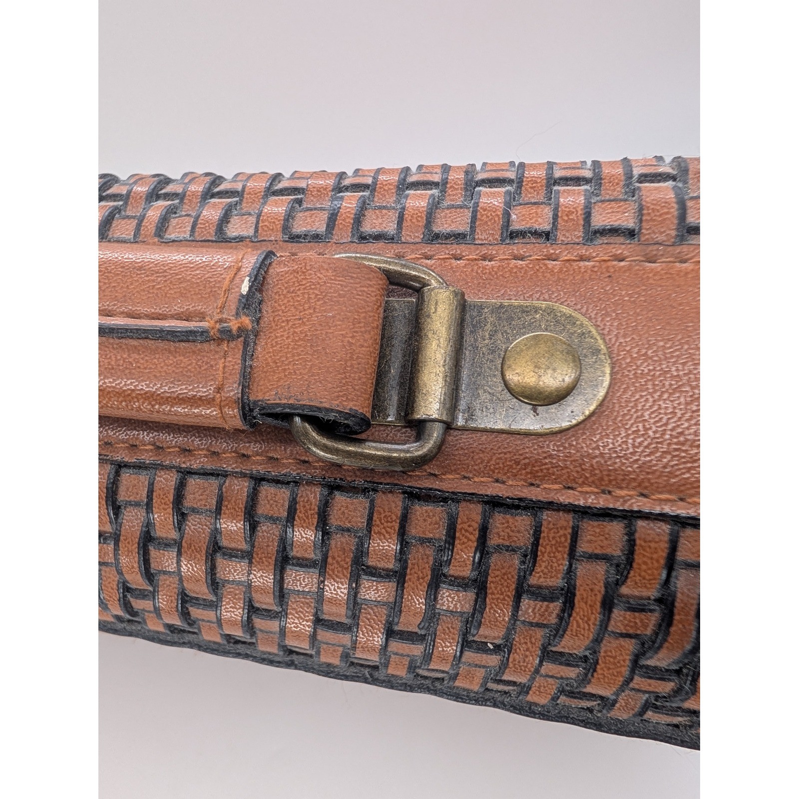 Vintage Warren Reed Brown Woven Faux Leather Briefcase Satchel Bag
