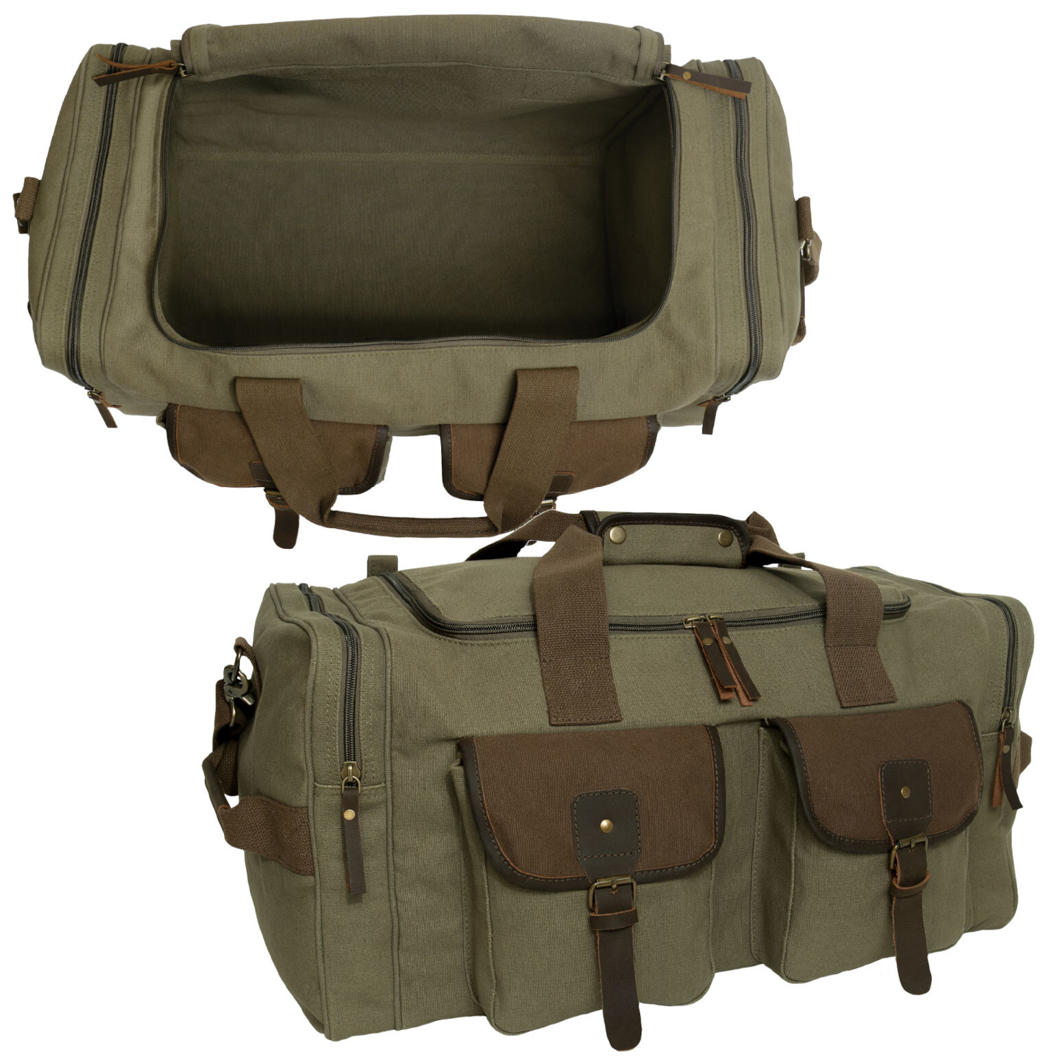 Olive Drab Long Journey Canvas Travel Bag 24″ X 12╜” X 11″ Two Tone Luggage Bag