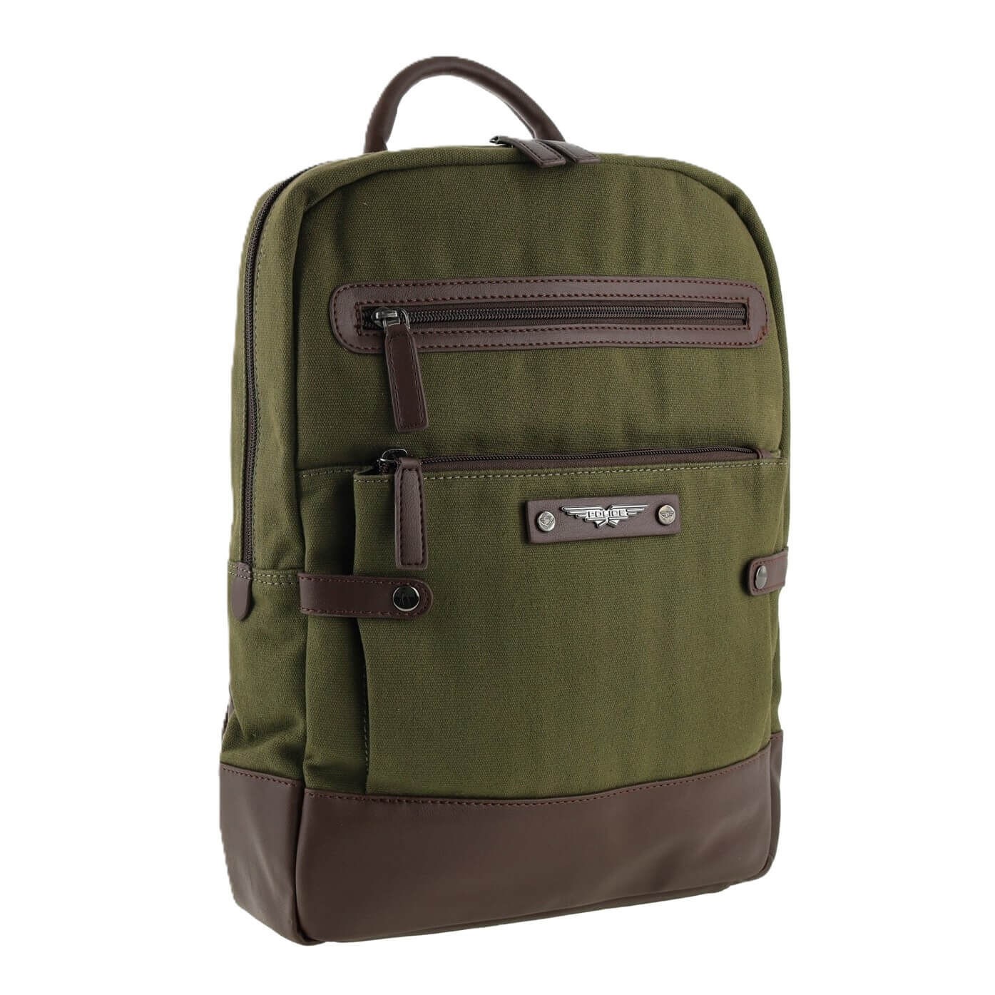 POLICE Wings Mens Canvas Backpack Bag with Laptop Computer Sleeve in Dark Olive