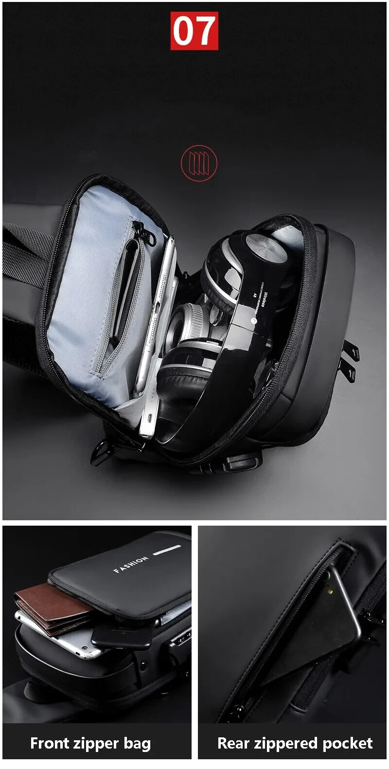 Cross Body Shoulder Bag Waterproof Multifunction Anti Theft USB Bag