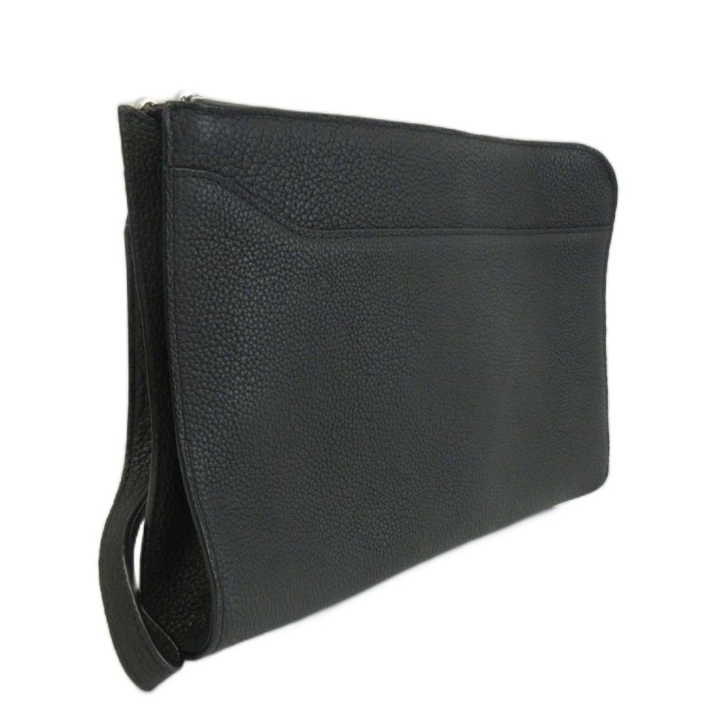 Takeo Kikuchi Leather Men’s Clutch Bag Black 6.9×10.8in Excellent Condition