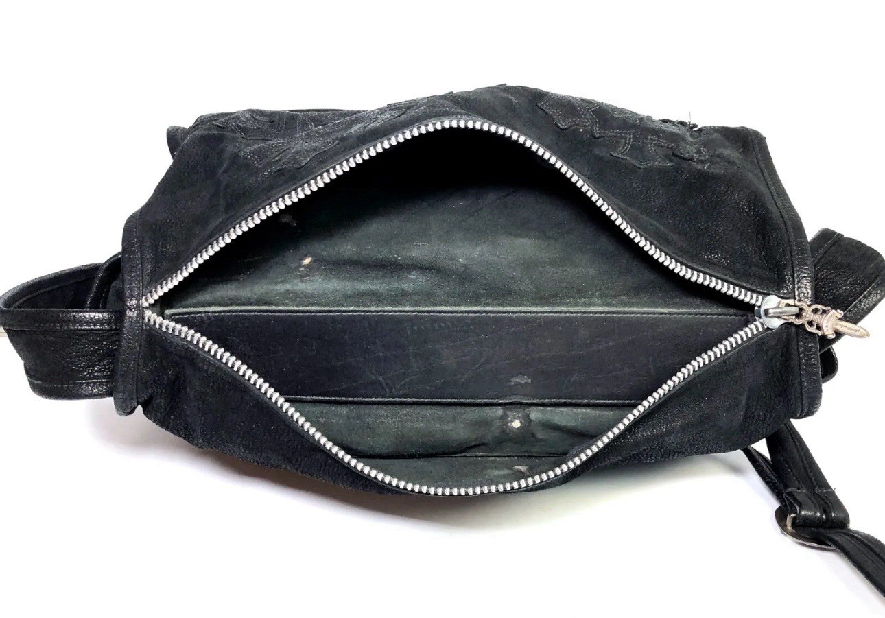 Vintage 90’s Chrome Hearts Cross Patches Gunslinger Black Leather Messenger Bag