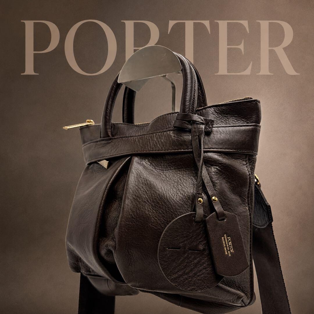 PORTER Miniature 2way Helmet bag Genuine leather Brown Authentic From Japan