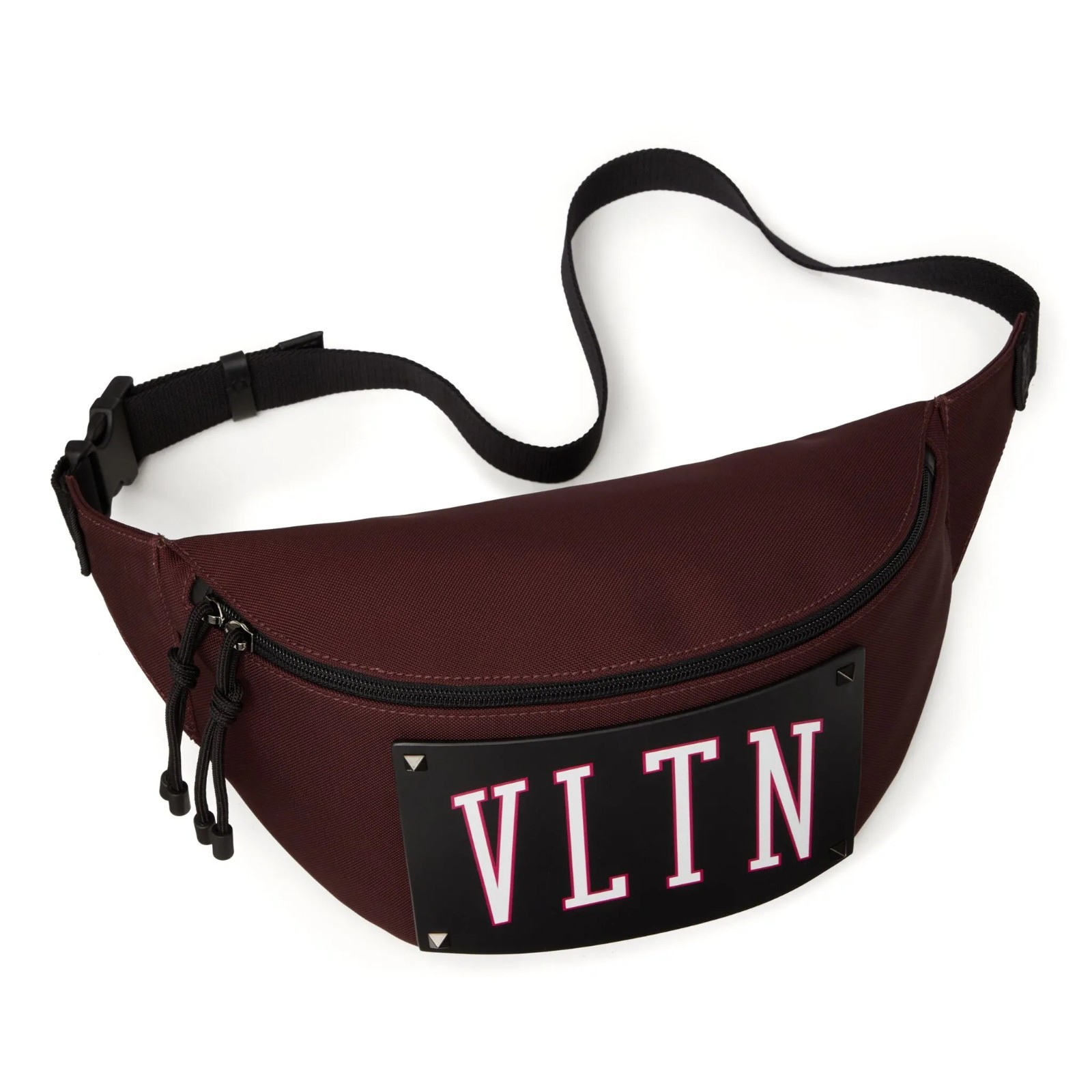 (NO CUSTOMS TAX) VALENTINO Garavani varsity VLTN burgundy & black belt bag