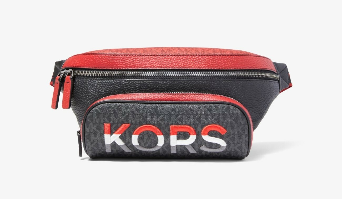 Michael Kors Men Cooper Embroidered Two-Tone Logo and Leather Crossbody Belt Bag