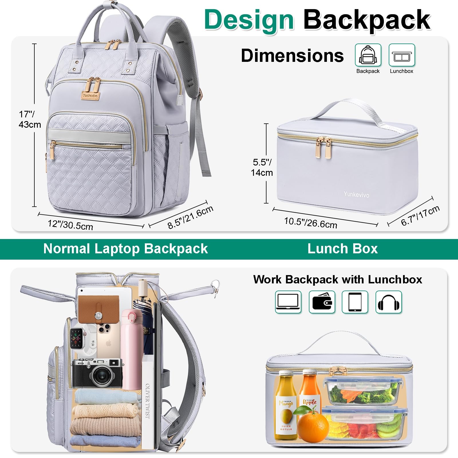 Lunch Backpack for , 15.6 Inch Laptop Backpack for Womens Stylish Nurse, Teac…