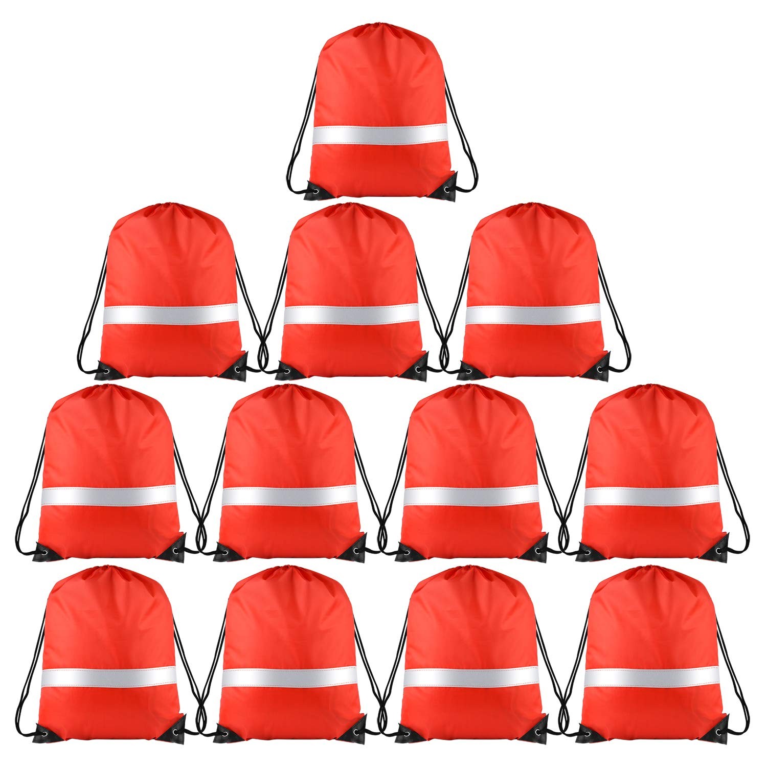 12 Pcs Red Drawstring Backpacks with Reflective Strips – Polyester, 15.7″ x 1…