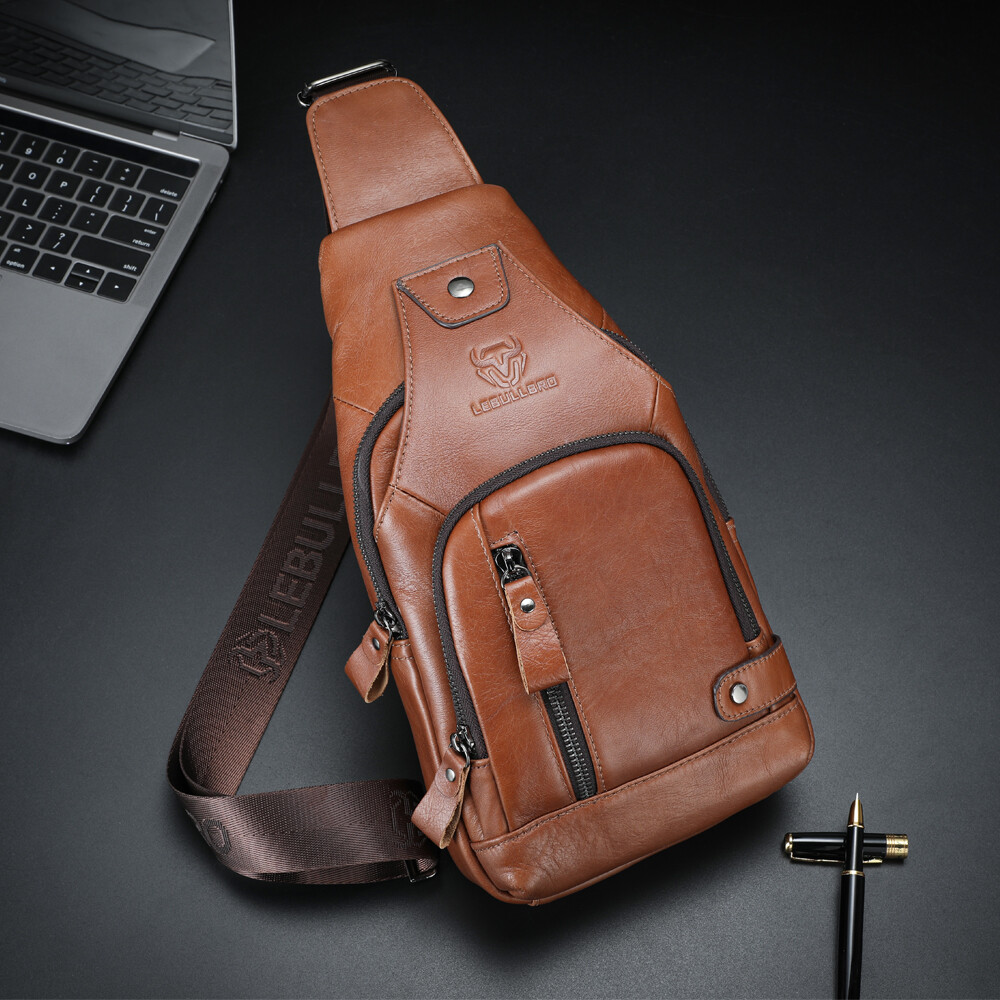 Mens Sling Backpack Chest bag Crossbody Bag Shoulder Bag 100% Genuine Leather UU