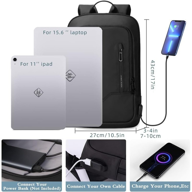 Laptop Backpack USB Charging Port Multiple Compartments Travel Bag Men