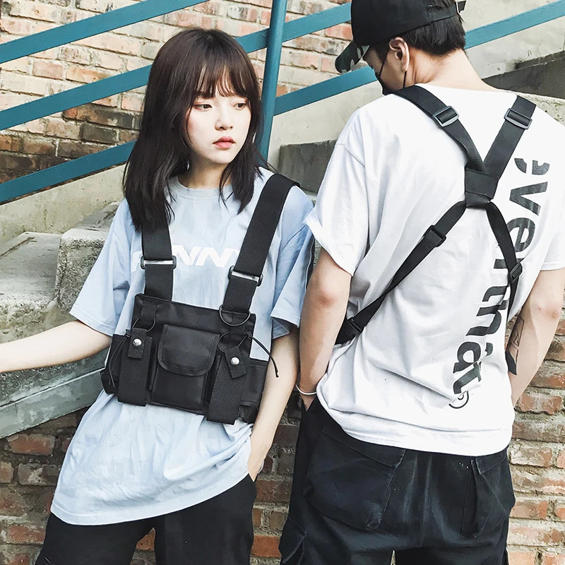 Waist Pack Nylon Adjustable Vest Hip Hop Streetwear Functional Tactical Chest Ri