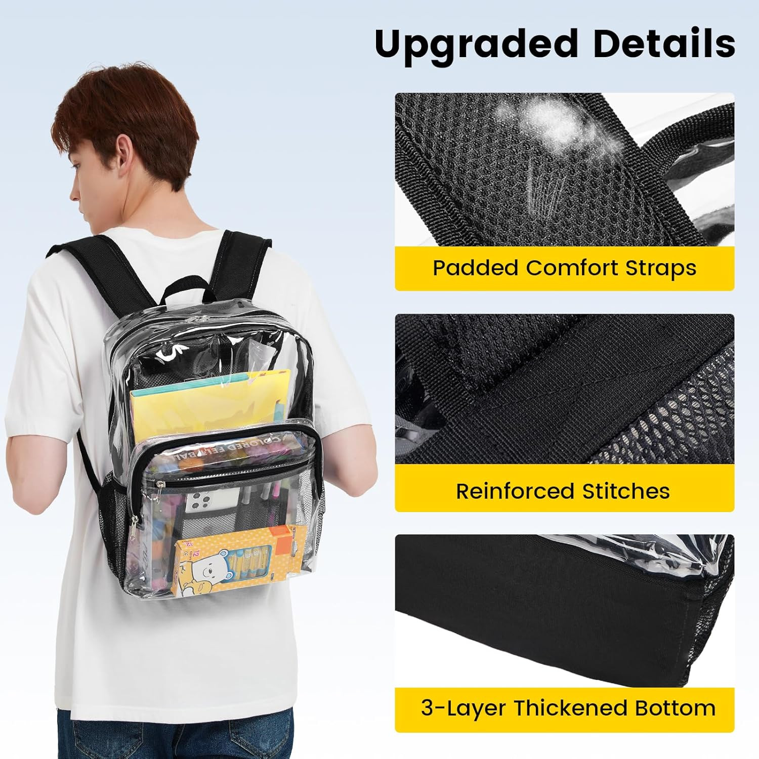Vorspack Clear Backpack Heavy Duty – Clear Bookbag Large See through Backpack Pl