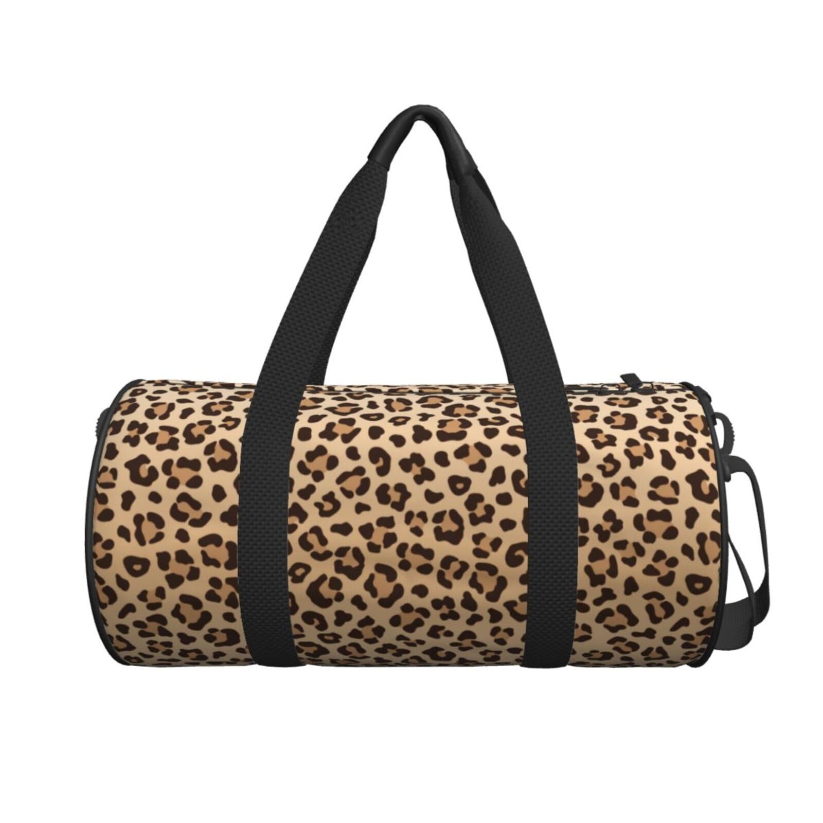 Leopard Print Sports Gym Bag with Shoes Compartment Travel Duffel for Women