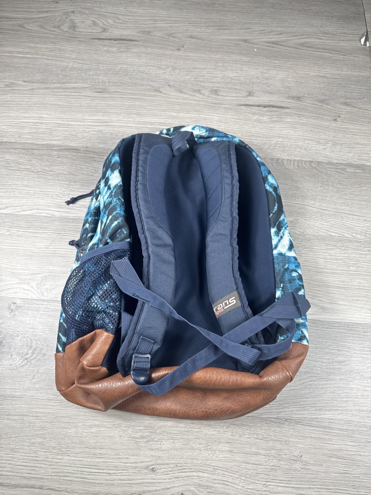 Jansport Backpack Blue Leather Bottom Tie Dye Geometric School Student Day Pack