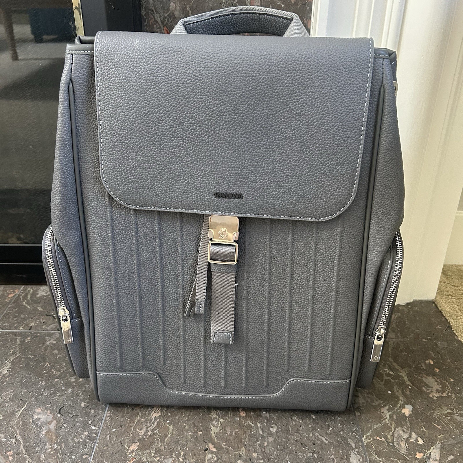 Rimowa Grey Never Still Flap Large Leather Backpack