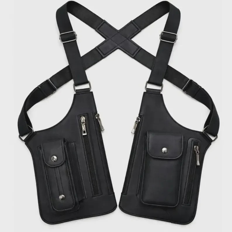 Men’s Leather Chest Bag, Crossbody Harness Pack Shoulder Bag