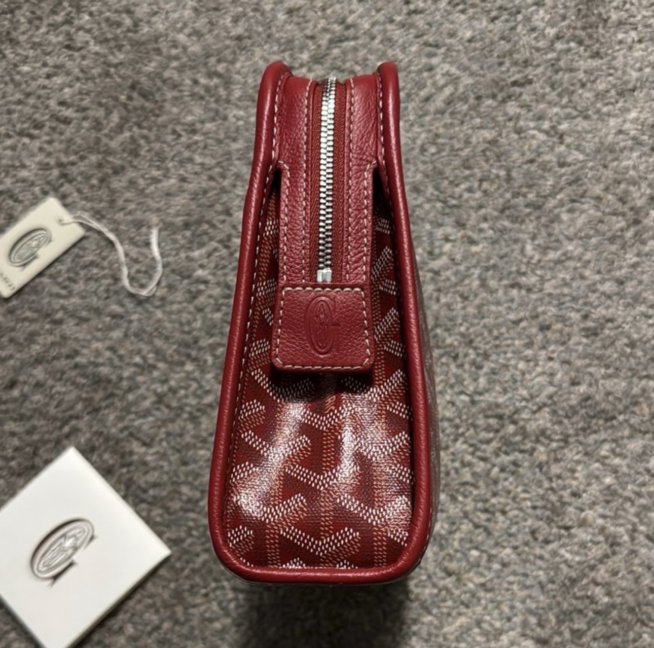 Goyard Red Goyardine Pattern Zip Clutch with Monogram Accents & Brand Card
