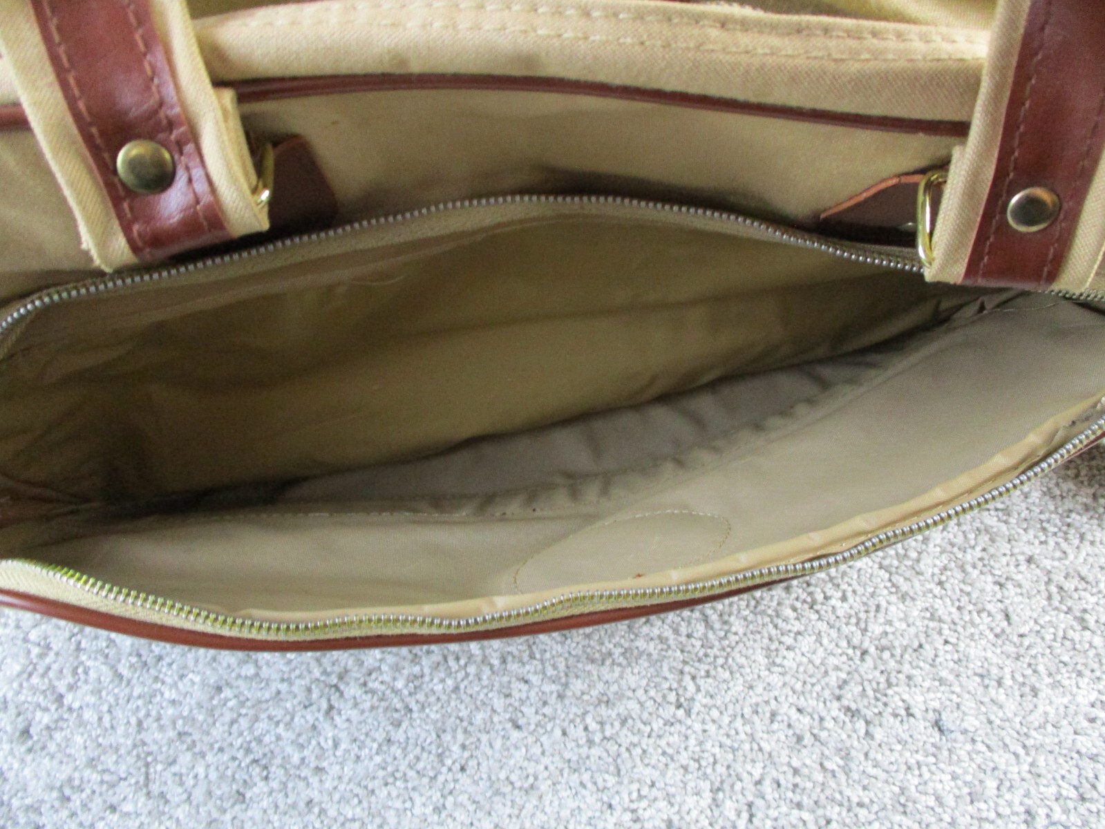 VINTAGE Safari Canvas Bag Khaki Carry On Top Handle Should Strap 70s 80s GUC